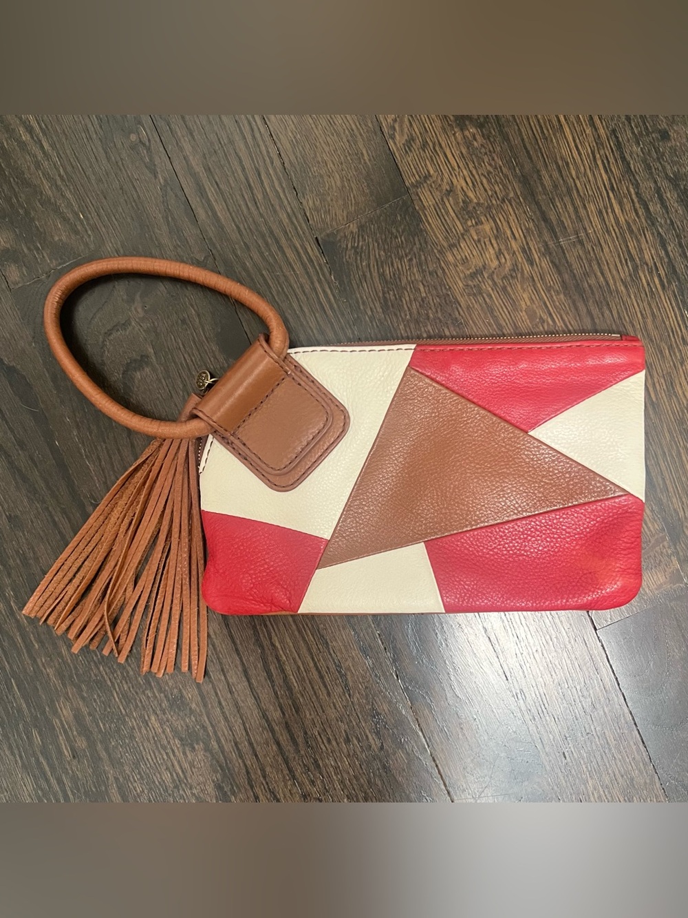 HOBO International Sable Patchwork Leather Wristlet Clutch Tassel Multicolor